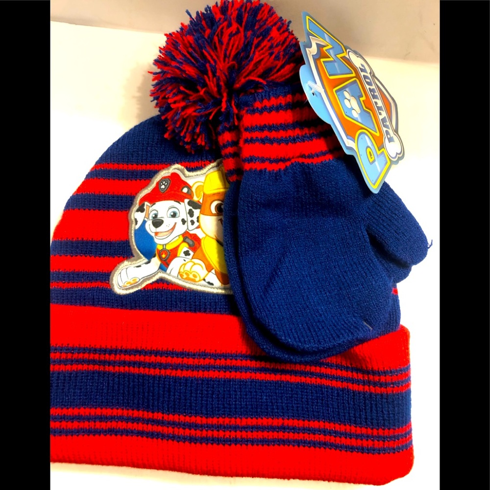 Paw Patrol boys toddler  NWT Pom Pom Beanie w/ mittens